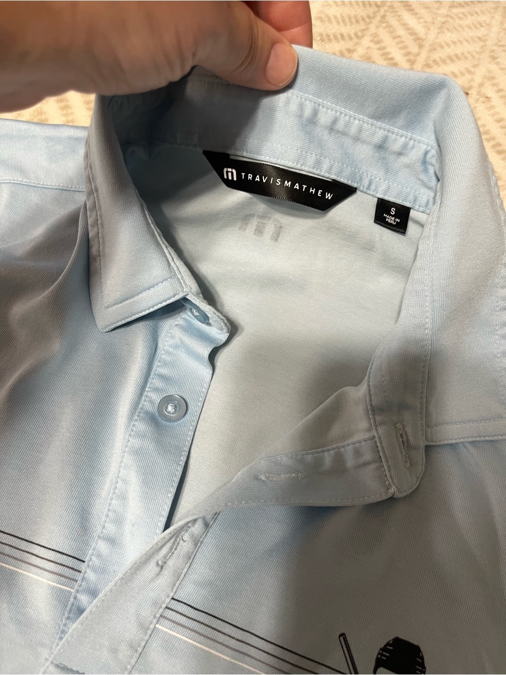 Travis Mathew Pale Blue Men’s Polo with Crossed Clubs small Embroidery - Picture 2 of 4